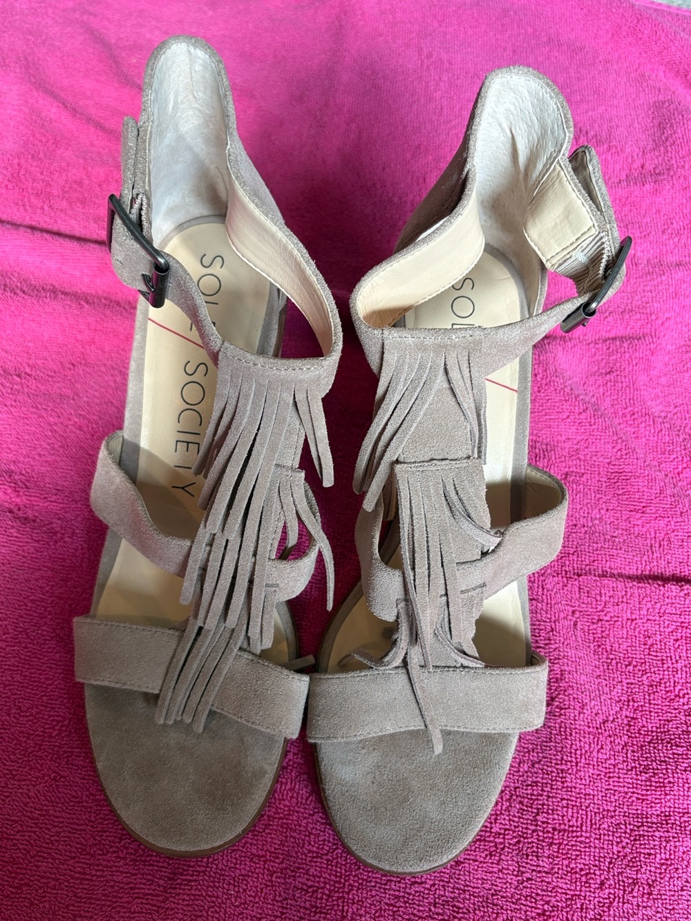 Sole Society Taupe Suede Buckle Sandals
